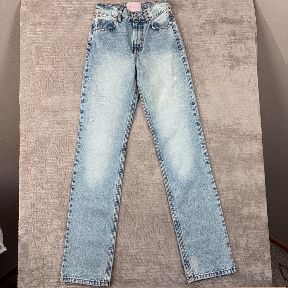 Revice Denim Prince Light Blue High Rise Straight Leg Size 23 NWT Distressed